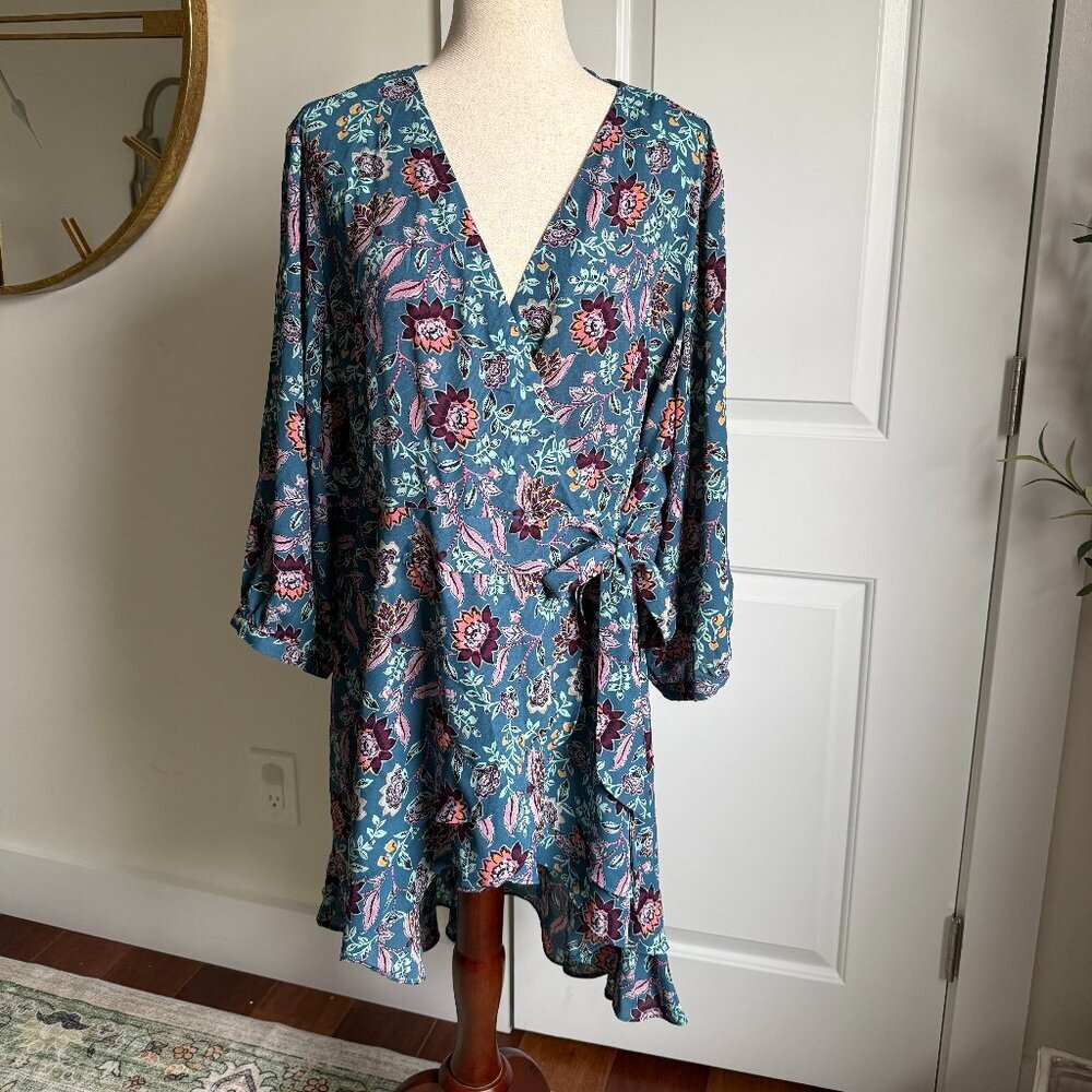 Torrid Blue Floral Paisley Dress Long Sleeve Midi Length Size 3